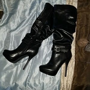 Black Wild Diva Faux Leather Slouch Stiletto Boots
